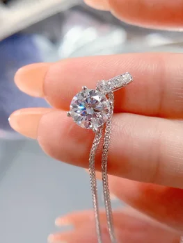 שרשראות תליוני זהב לבן 18 קראט אמיתיות לנשים אירוסין יום נישואין חתונה עגולה Moissanite יהלומים אופנתיים 6 best sales שרשרת זהב לבן 18 קראט - №2