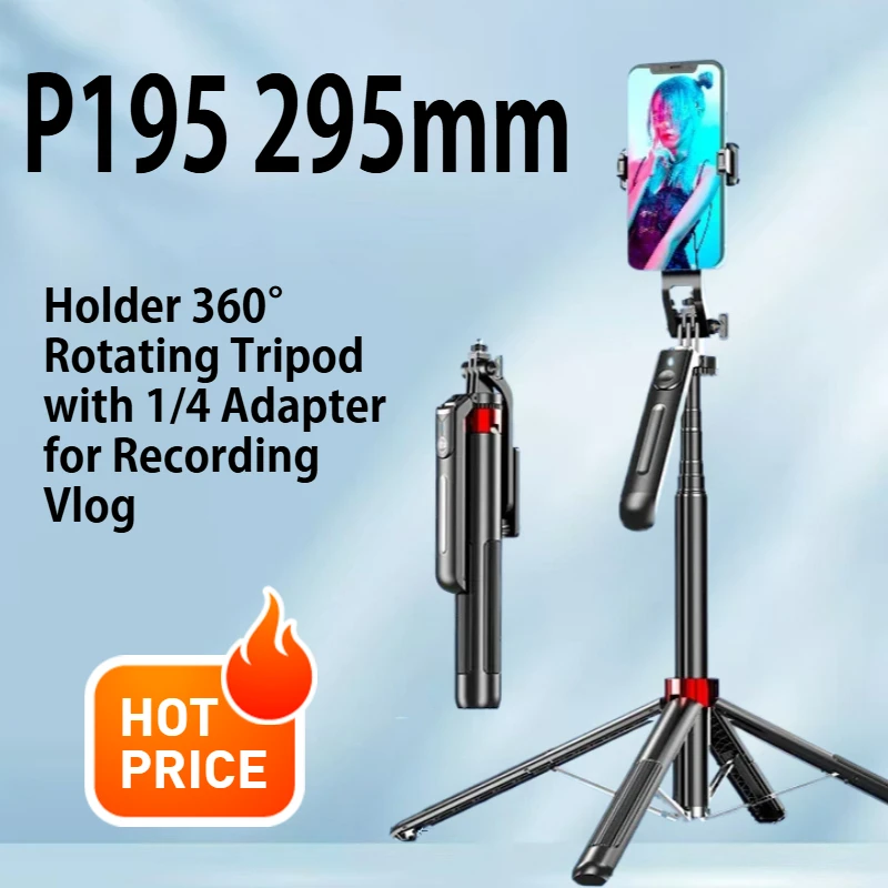 

P195 Tripod Bluetooth Selfie Stick 1.8m Foldable Smartphone Holder 360° Rotating Tripod with 1/4 Adapter for Recording Vlog