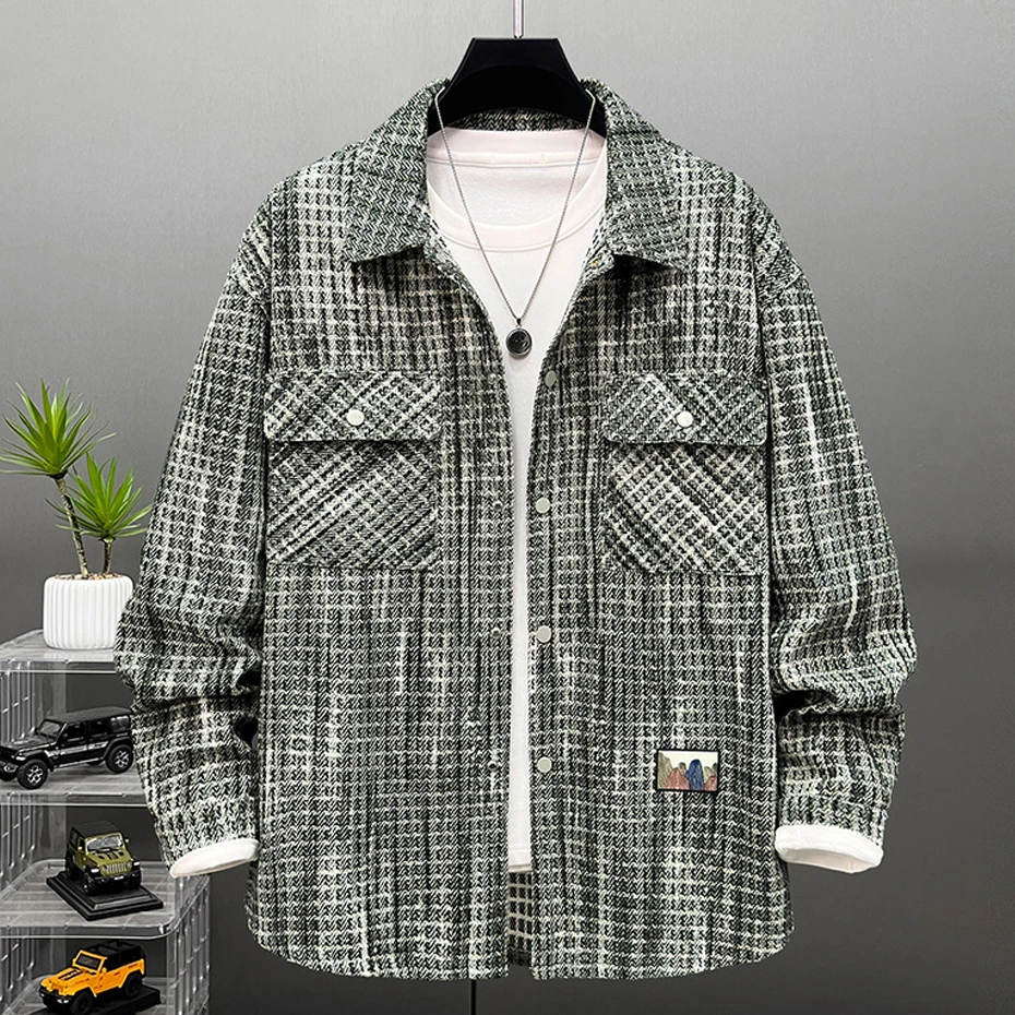 11XL 10XL Plus Size Plaid Jacket Men Vintage Harajuku Jacket Coats Spring Autumn Cargo Jacket Male Big Size