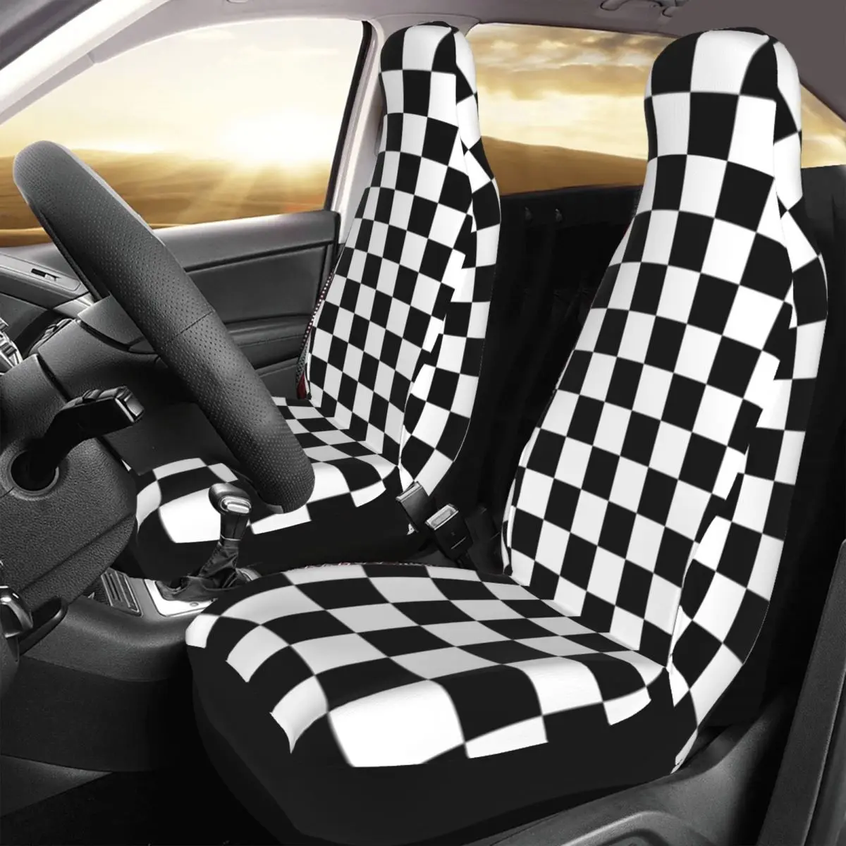 Black And White Checkerboard Pattern Universal Auto Car Seat Covers Universal Fit for SUV Tartan Bucket Seat Protector Cover 2PC