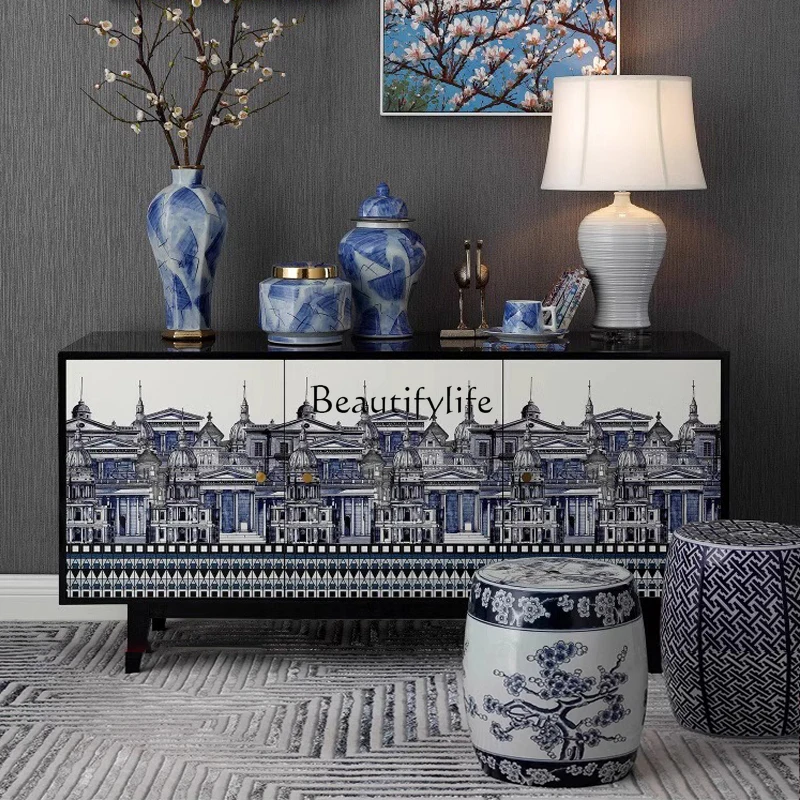 

FG10Medieval dining side cabinets, retro painted entrance decorative lockers