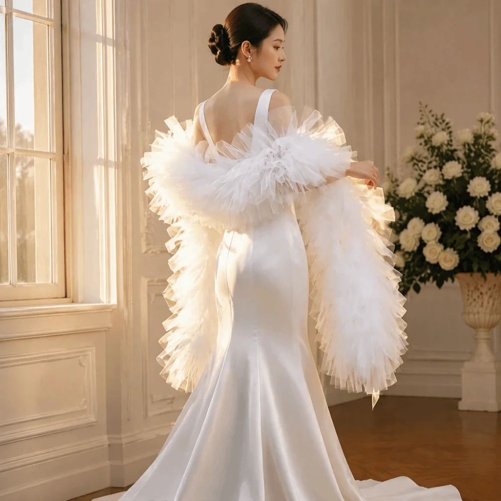 Detachable Collar Tulle Ruffle Shawl Elegant Gorgeous Mesh Shoulder Wrap Lightweight Wedding Dress Shawl Bridal Shawl Party