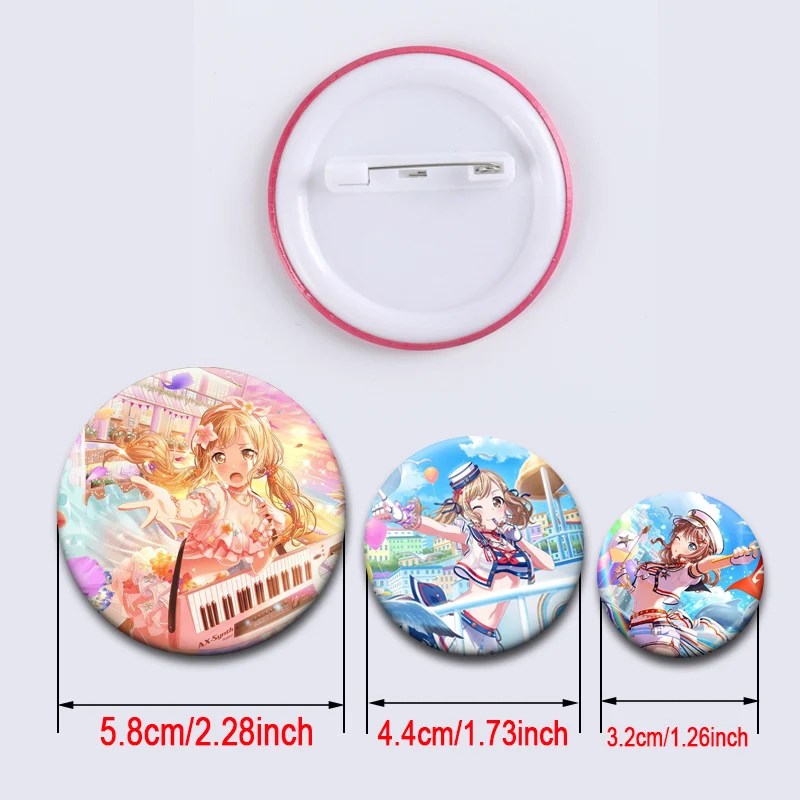 Anime BanG Dream! Brooches Round Pins Saya Yamabuki Rimiri Hanazono Tae Toyama Kasumi Otae Cartoon Badge Bag Accessories Gifts