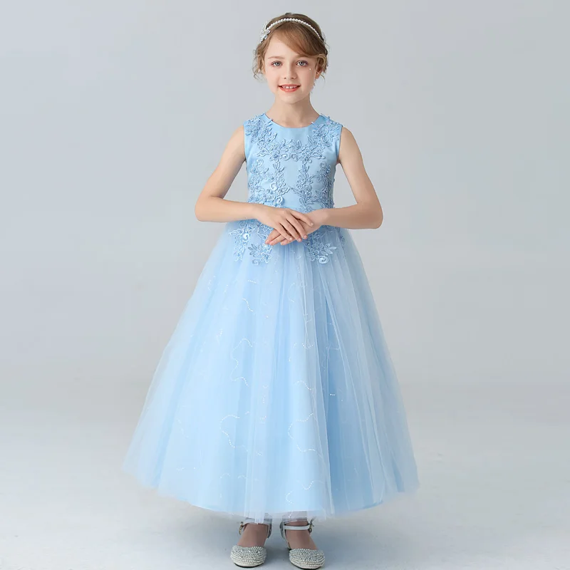 BX683 Children\'s Long Wedding Dress Fluffy Mesh Princess 3-15 Year Old Clothing Girls\' Performance Dance Ball Gown