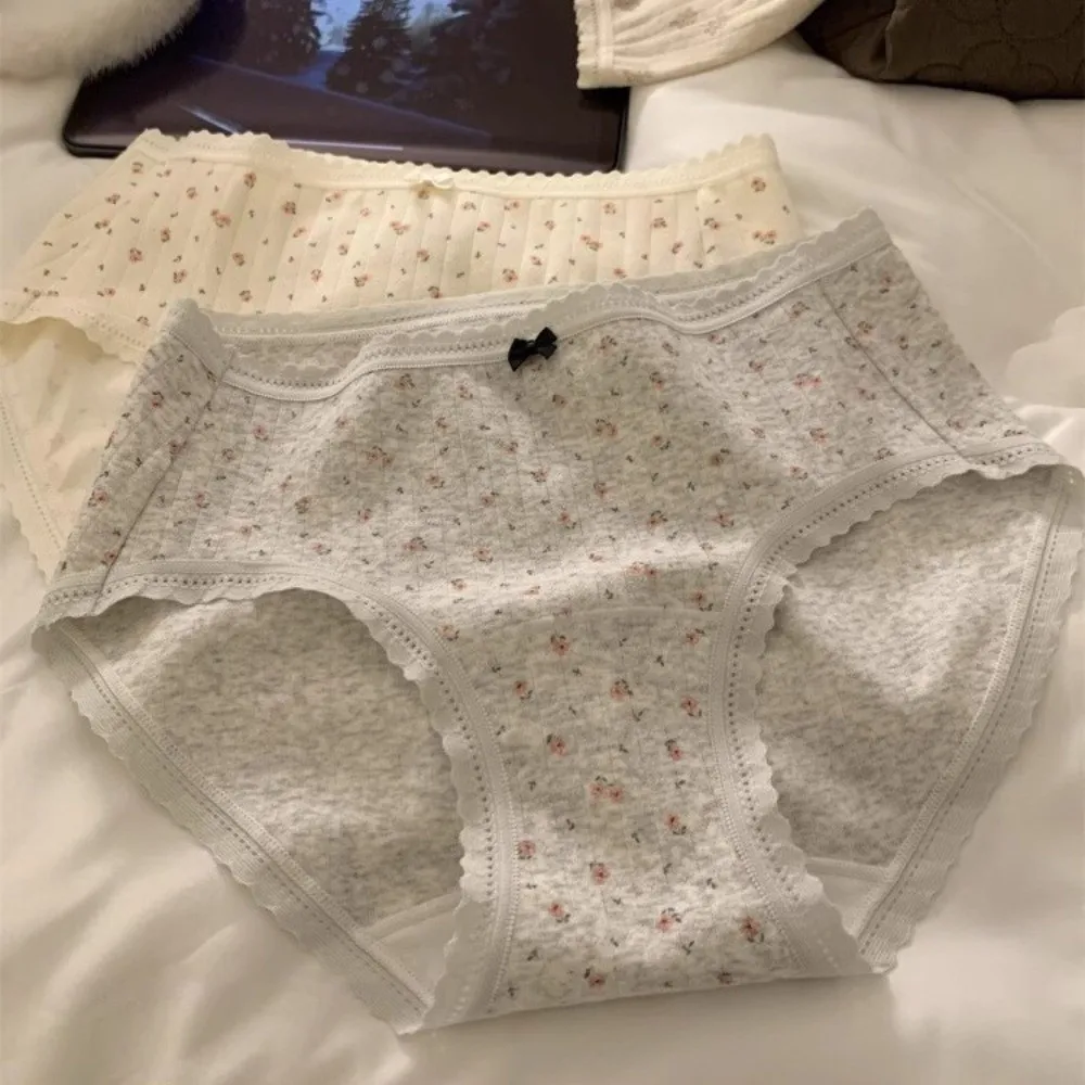 

Lingerie Mid-waist Underwear for Women Bow Grid Sweet Floral Panties Underpants Bear Cotton Briefs Female