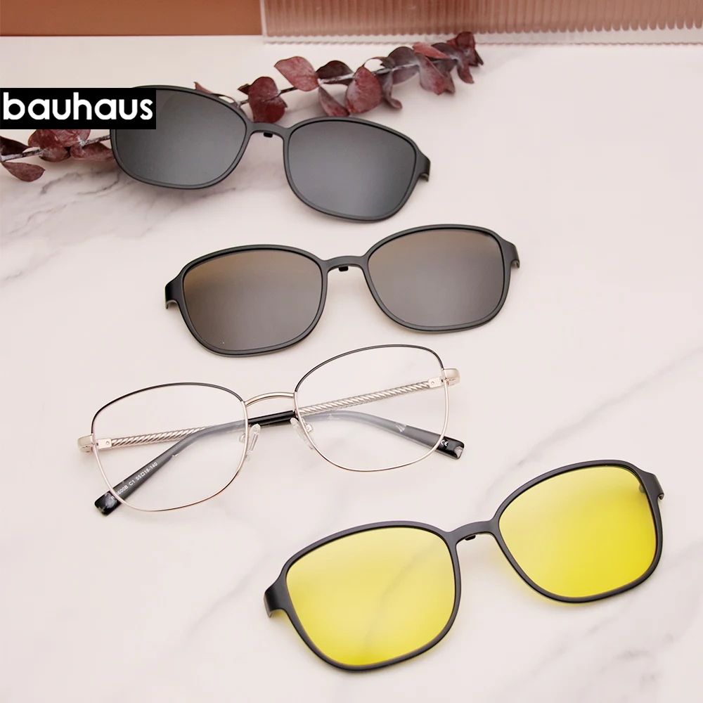 k013-polygon-metal-magnetic-clip-on-eyeglasses-3in1-with-3-sun-clips-twisted-temple-two-tone-optical-myopia-frame-uv400-fashion