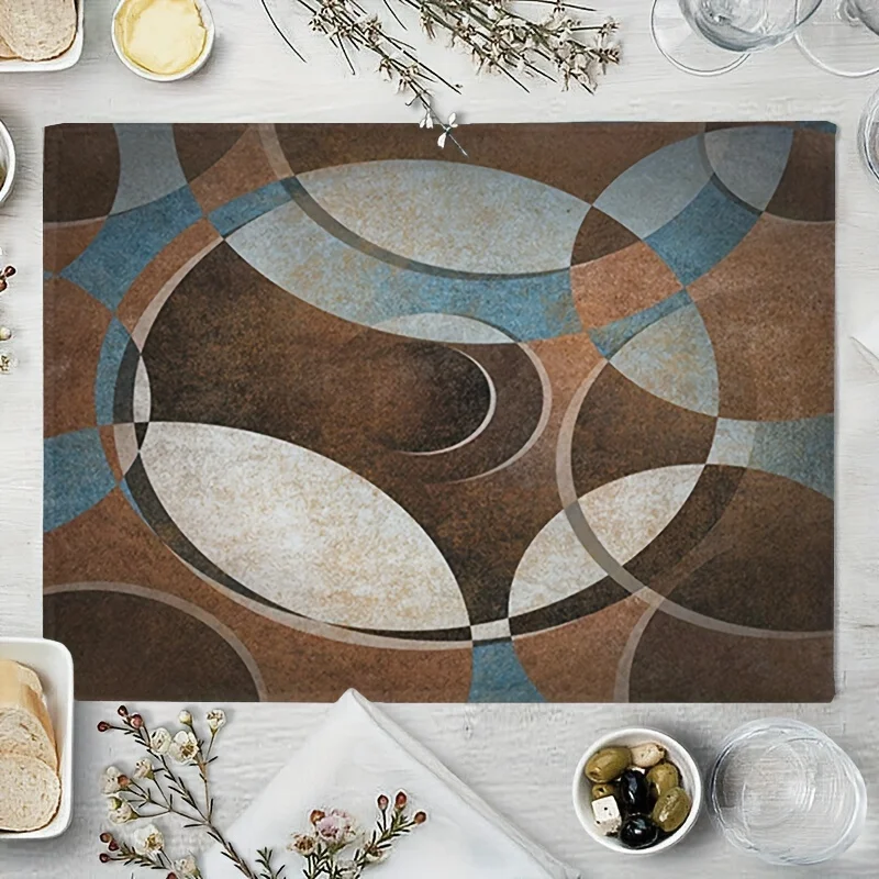 Stylish & Durable Abstract Placemats 1pc - Vintage Geometric Design Decorate and Protect Your Table, Blue Umber