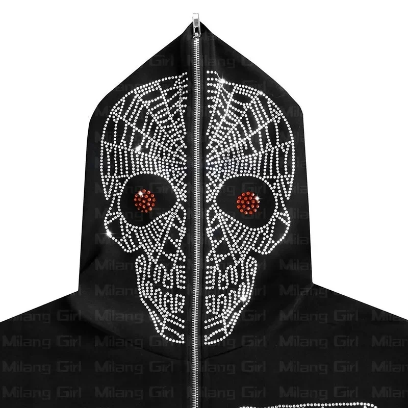 moletom com capuz gótico gótico cobweb impressão hoddie y2k para homem completo zip hoodie feminino sudaderas  ，outono e inverno