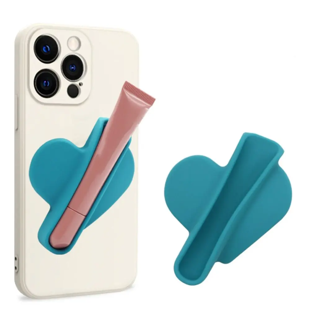 Silicone Phone Lipstick Holder Heart Shaped Mobile Phone Case Lip Glaze Back Stick Holder Accessories Stick Protective Case