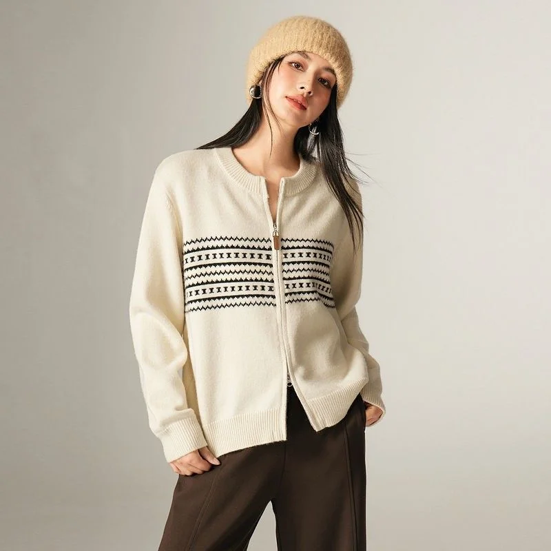 

Свитер на молнии с круглым вырезом и цветными блоками, кардиган для женщин, осенне-зимнее пальто в корейском стиле, топ