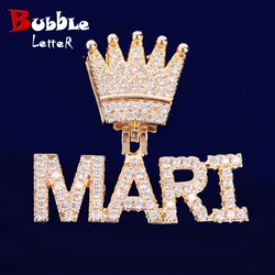 Bubble Letter Small Mini Name Necklace Women Iced Out Zircon Hip Hop Chain Frosted Customized Jewelry Prong Setting Crown Bail