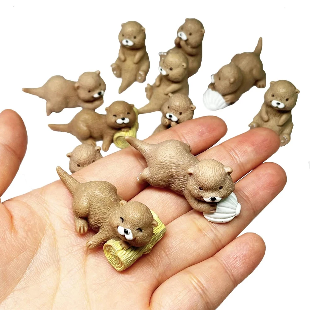 4/8pcs Adorable Resin Otters Miniatures, Animal Figurines for Fairy Garden Micro Landscape Home Terrarium DIY Craft Decoration