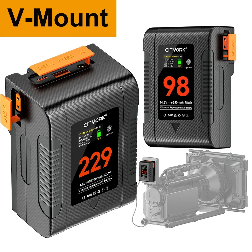 V 마운트 배터리 BP-229 V 락 BP 휴대용 배터리 PD 65W 고속 충전 포트 포함 소니 캠코더 카메라 비디오 라이트 블랙매직용