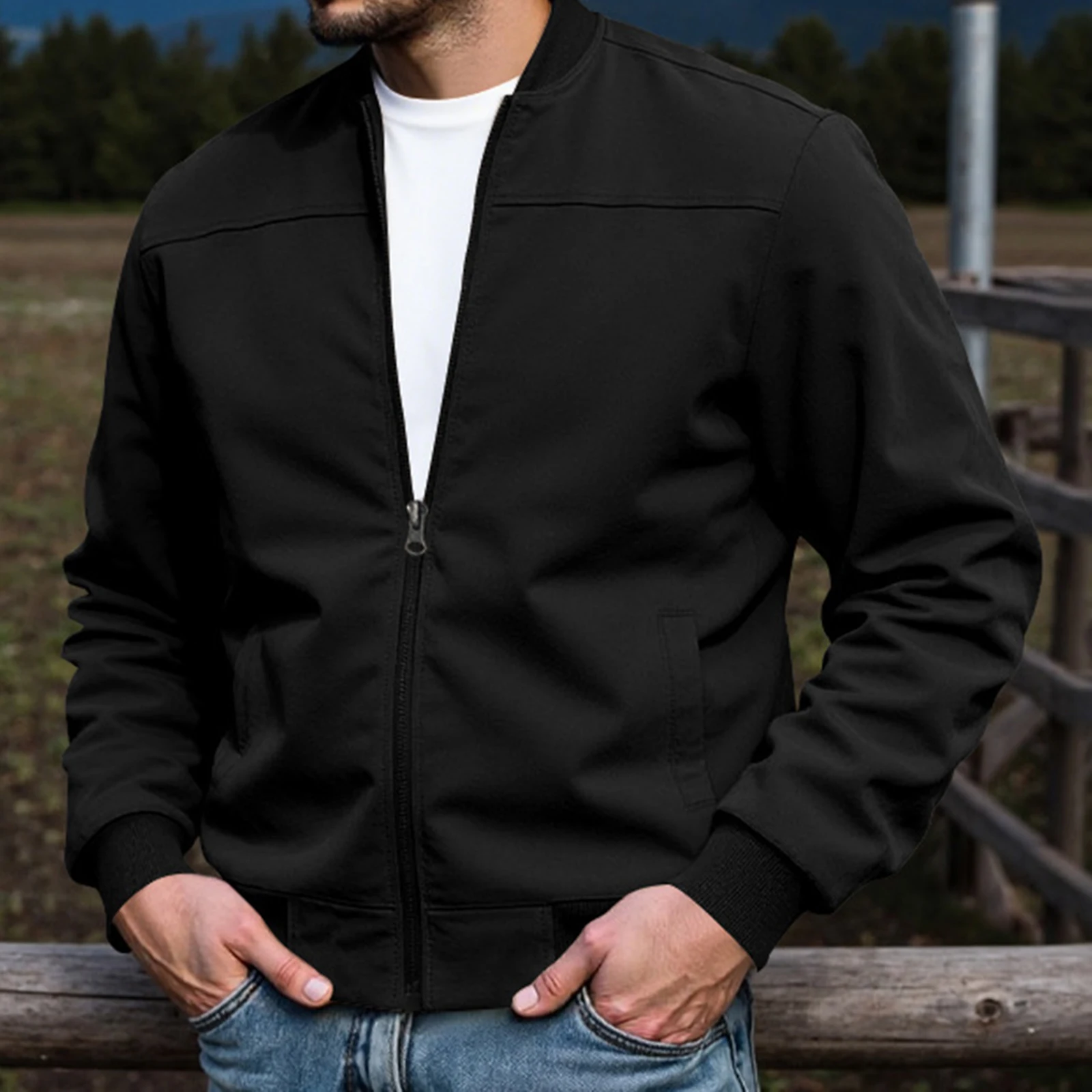 

Men Casual Jacket, Long Sleeve Zipper Closure Solid Fall Jacket Outwear with Pockets