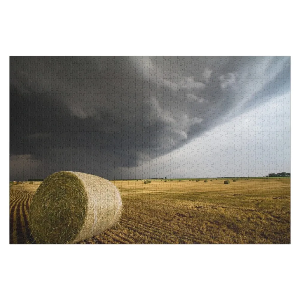 

Spinning Gold - Round Hay Bale and Storm in Kansas Jigsaw Puzzle Personalised Jigsaw Baby Wooden Personalized For Kids Puzzle
