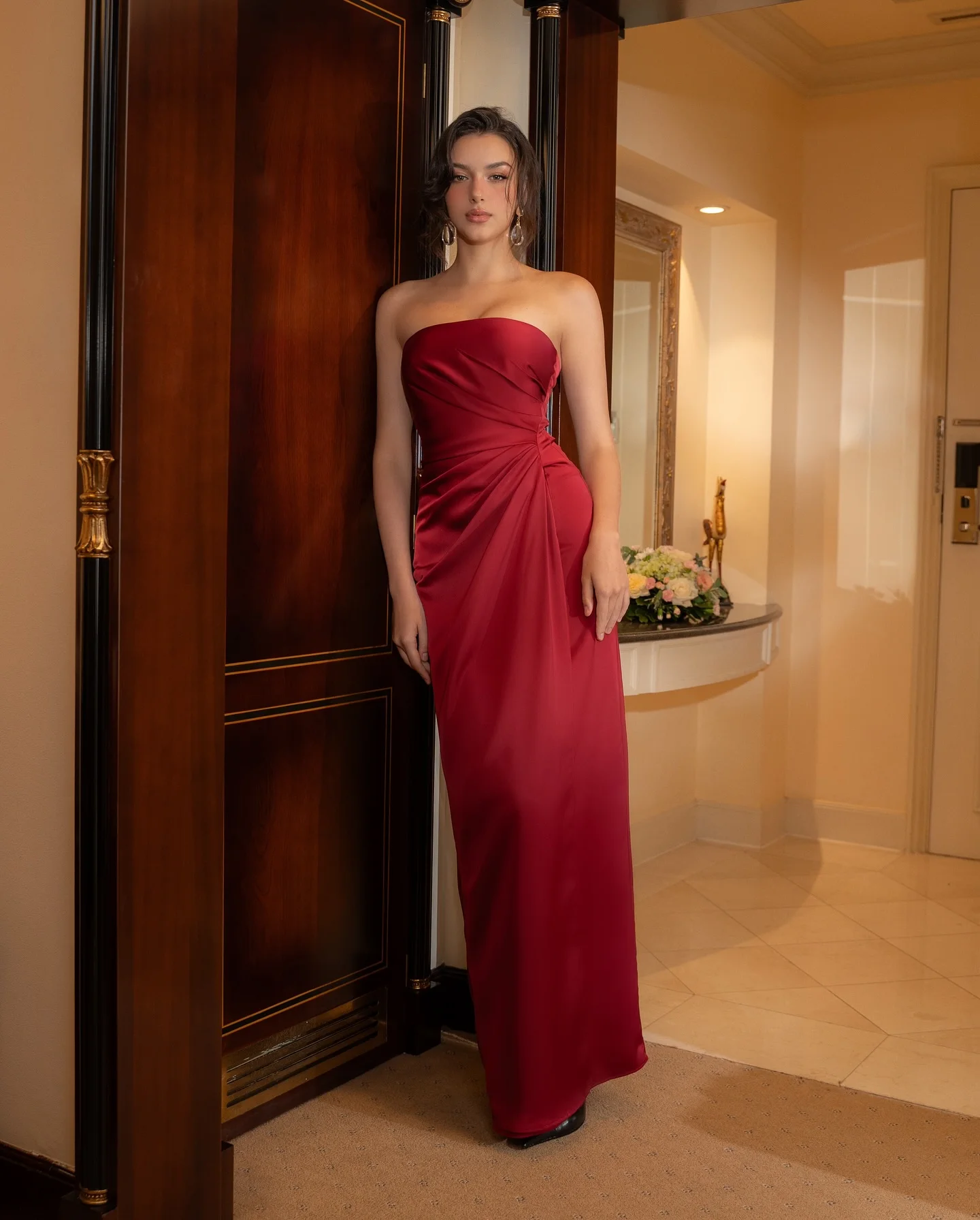 Customized Classic Jersey Straight Evening Dress Strapless Burgundy Floor Length Sleeveless Delicate Vestidos para mujer