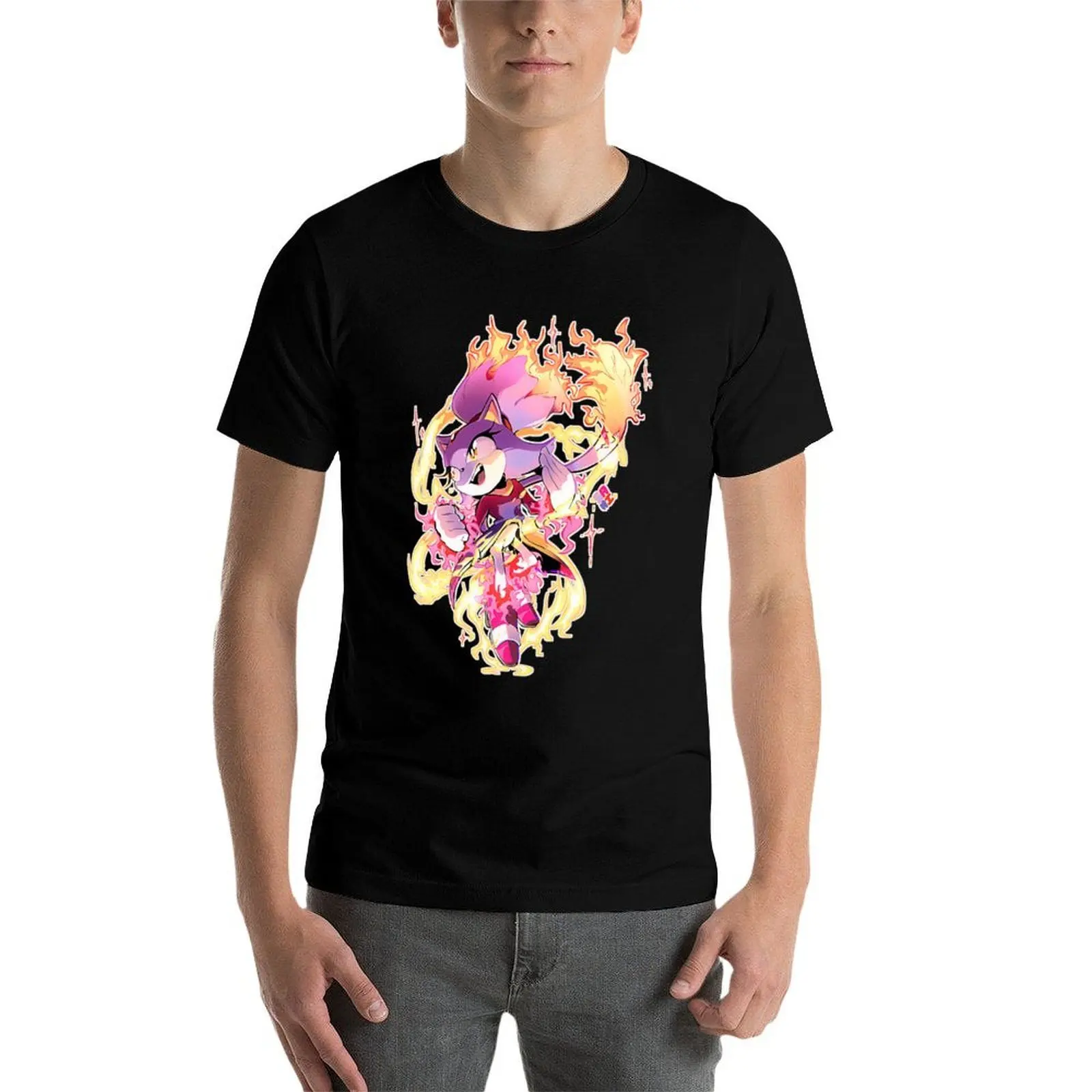 سونيكس ، فريق سونيكس ، سونيكستهيهجهوج ، الحريق القط أنيمي تي شيرت العرق الأساسية تي شيرت الرجال تجريب قميص #4