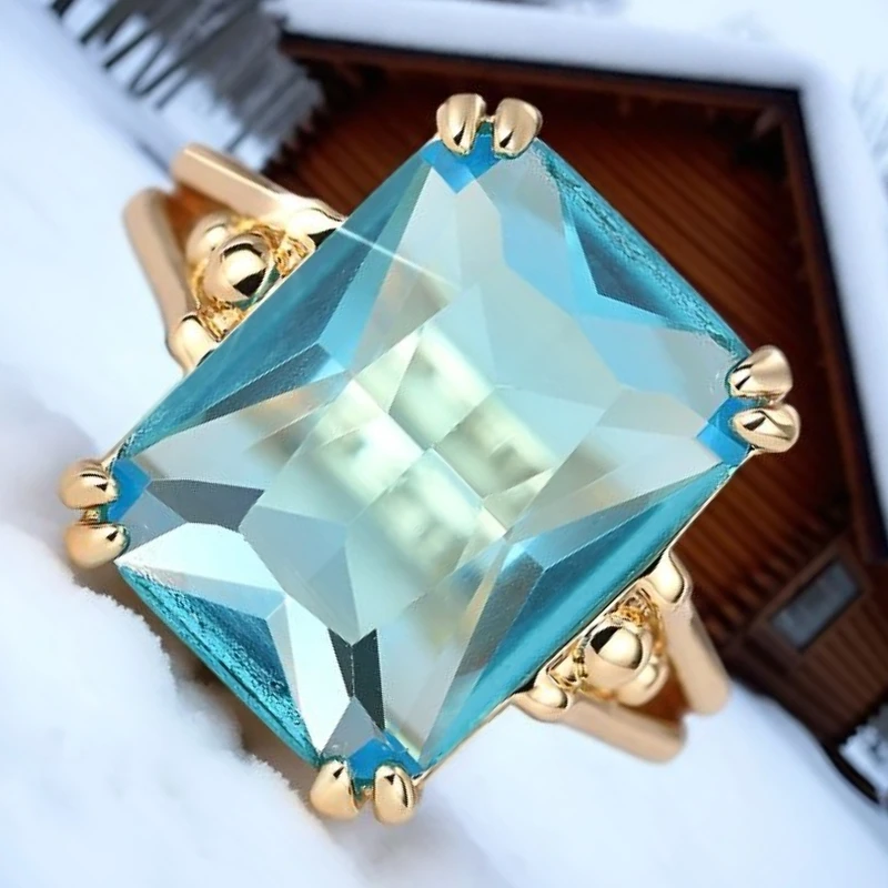 European and American New Blue Translucent Personality Dazzling Zircon Accessories Inlaid with Zircon Design Temperament Ring