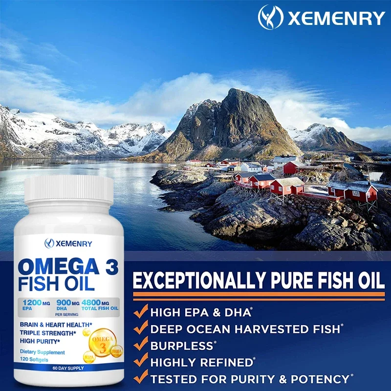 Triple Strength Omega 3 Fish Oil Supplement - Wild Caught and Sustainably Sourced Fish Oil Vitamins with EPA DHA