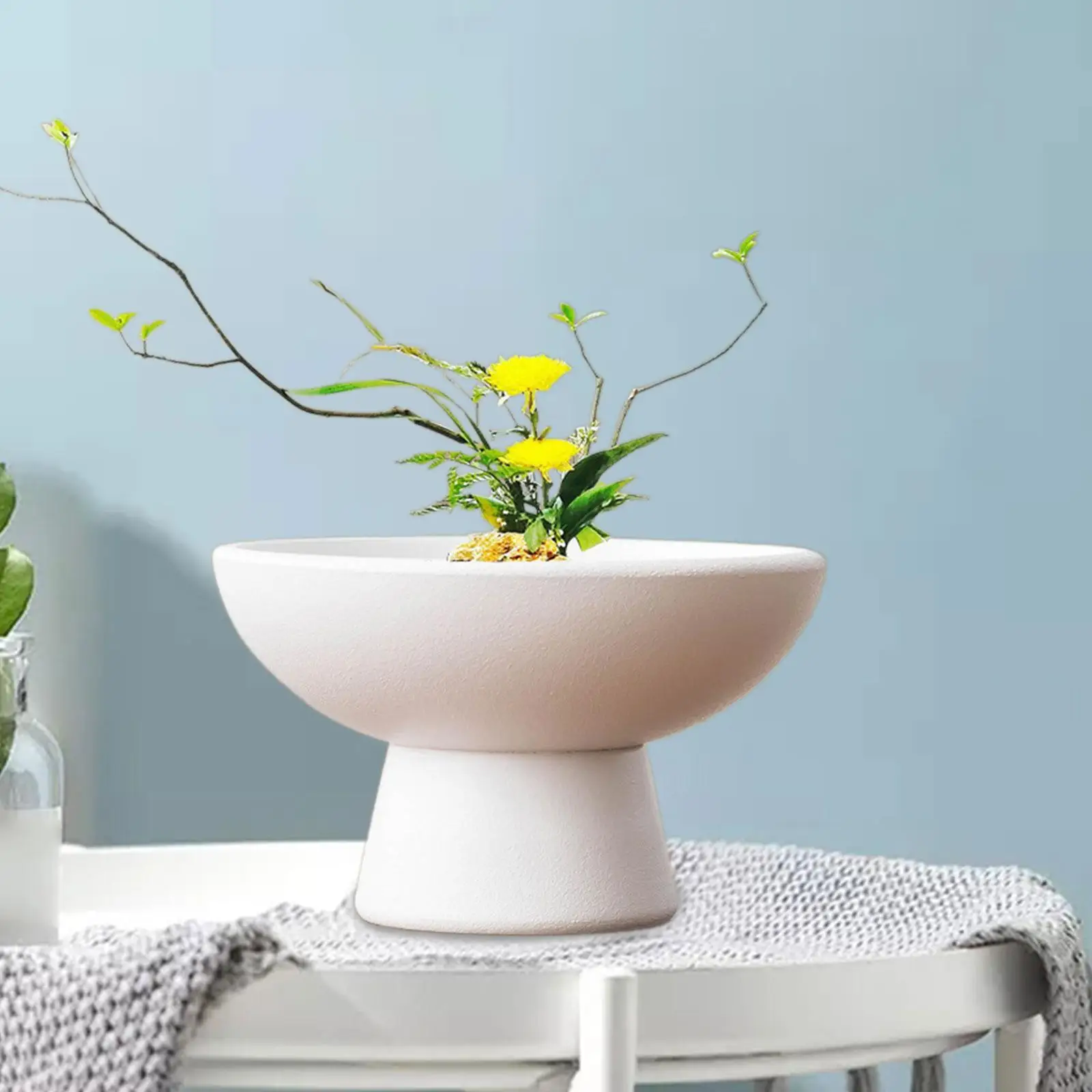 Round Ceramic Flowerpot Decorative Flower Bowl Multipurpose Centerpiece Floral Art Supplies for Study Room Desk Balcony