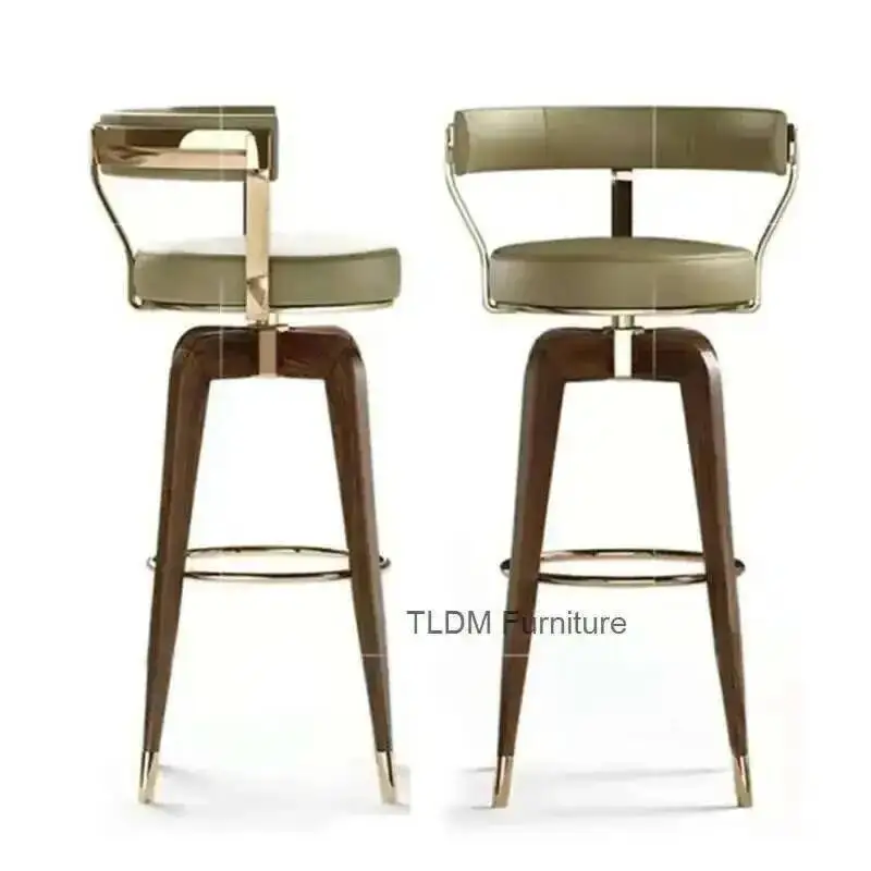 

American Chair Luxury Steel Modern Bar Stainless Creative Chair for Kitchen Reception Bar Stool Solid Wood High Stools