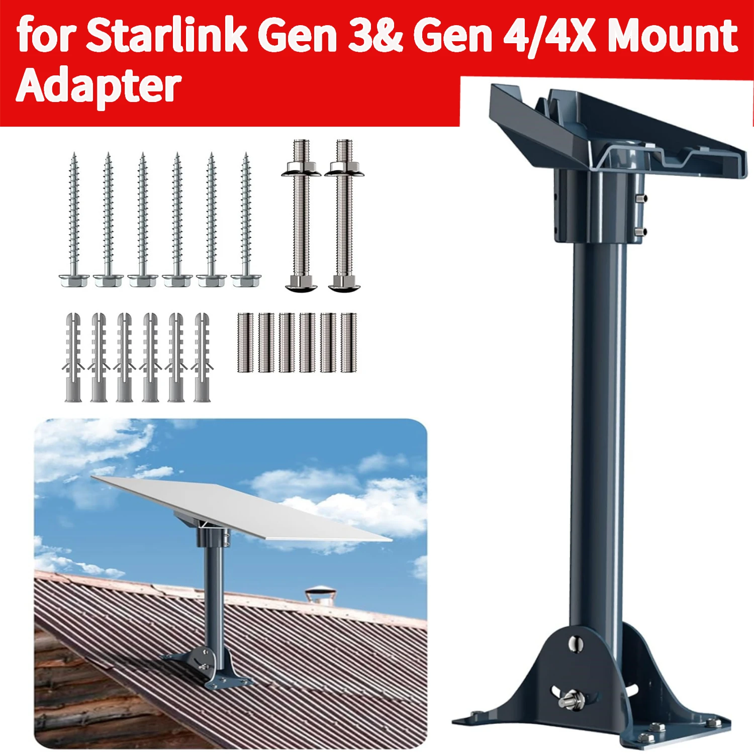 for Starlink Gen 3& Gen 4/4X Mount Adapter with Heavy-Duty Suport Pipe Adjustable Mount Base for Starlink V3/V4 Standard Dish