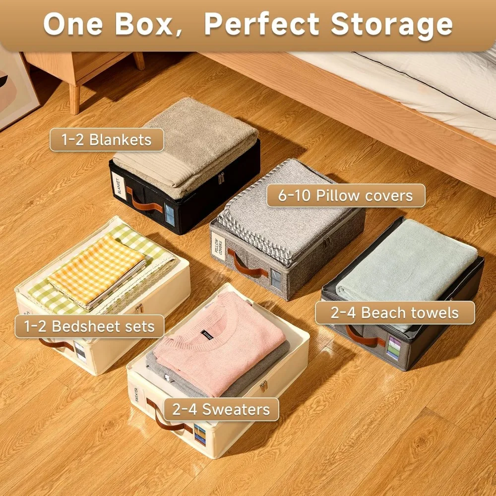 Organizadores de lençóis de 6 pacotes com zíper, etiqueta e alça - caixa de armazenamento para roupas, roupas e brinquedos
