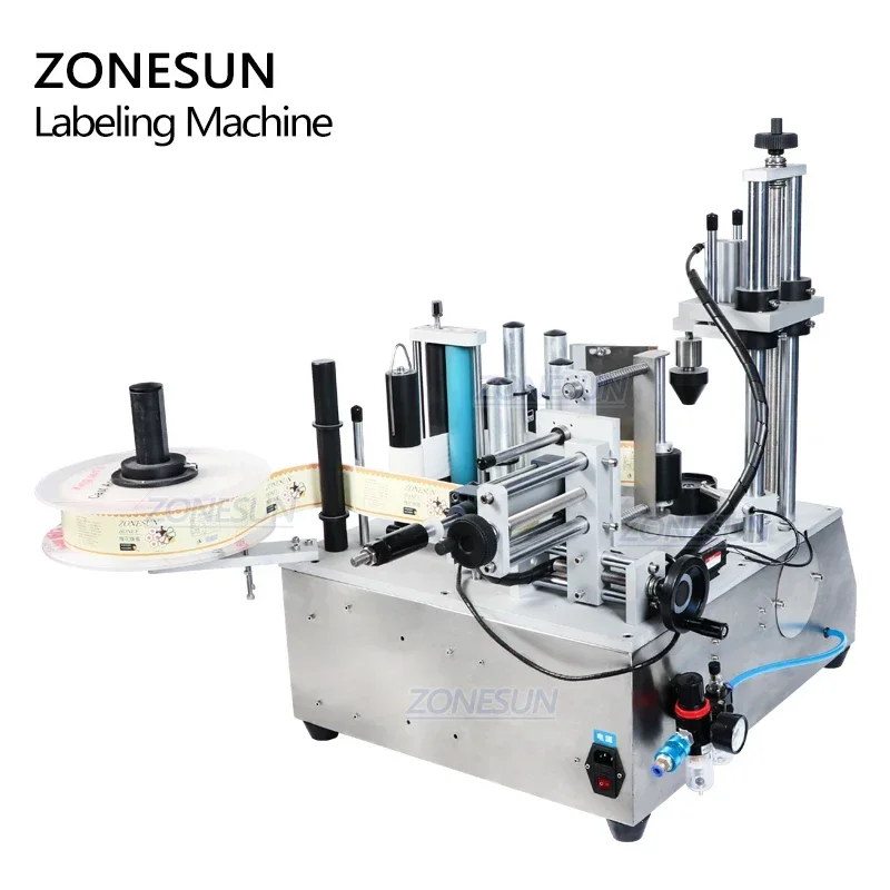 

ZONESUN ZS-TB300W Нерегулярные стеклянные бутылки, этикетировочная машина для шестиугольных банок, полуавтоматический аппликатор этикеток на заказ