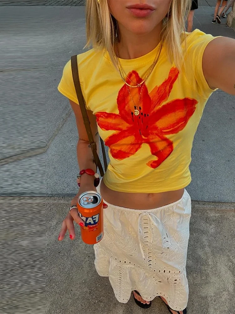 

Fashion Printed Shirts Women O-neck Short Sleeve Slim All-match Pullover Tops Female Summer Lady High Waist Blouses New