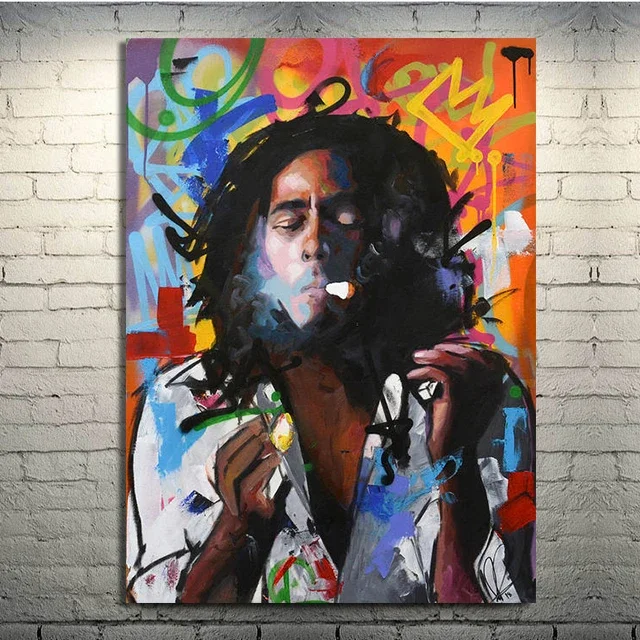 Classic Vintage Wall Art Graffiti Bob Marley Portrait HD Canvas Printed Poster Home Living Room Bedroom Decoration