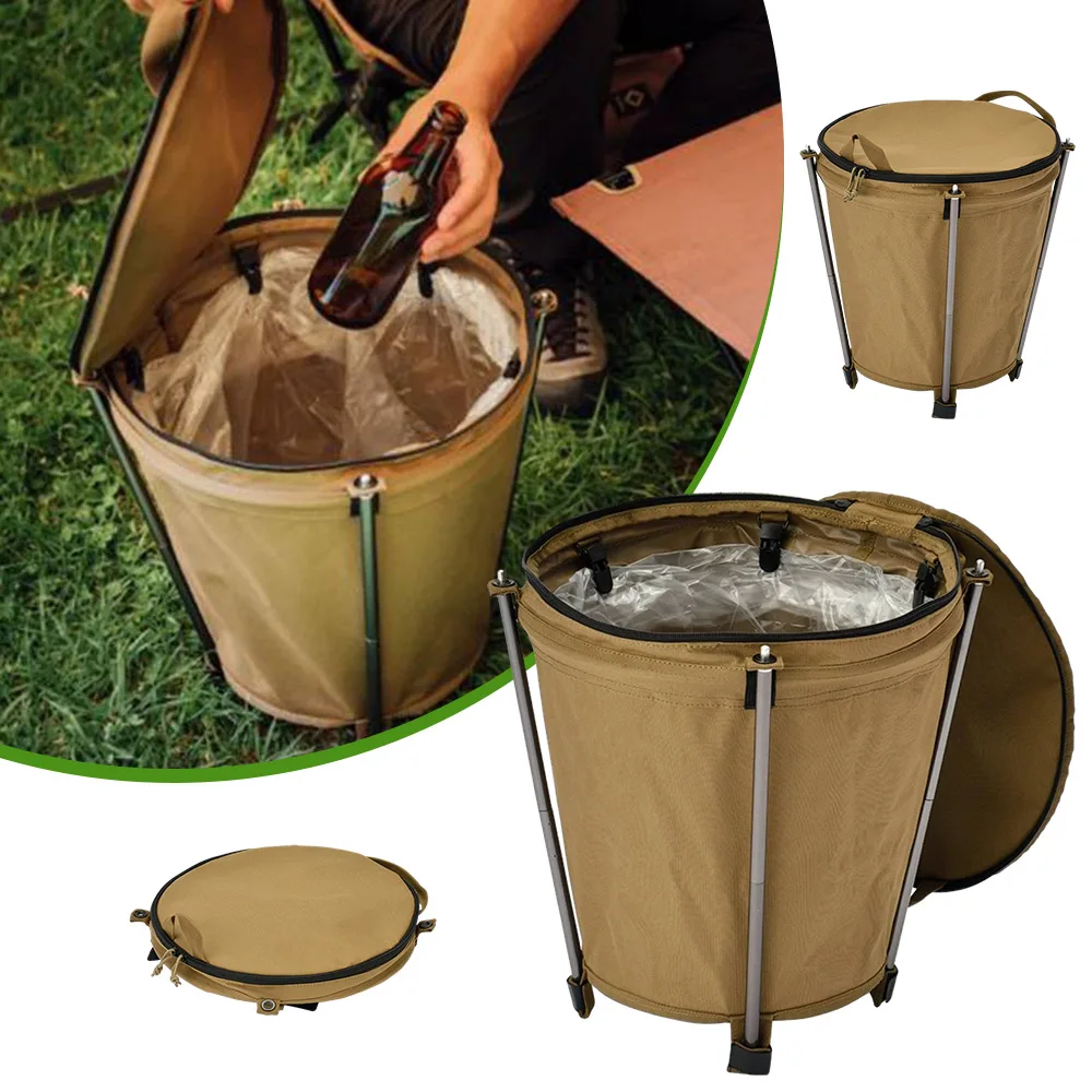 Self-Drive Camping Barbecue Cleaning BBQ Portable Cylinder, Camping Trash Can, Collapsible Storage Compressible Drum, Canvas Can