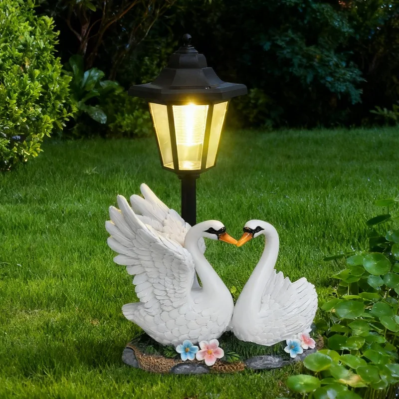Couple Swan Courtyard Decoration Outdoor Courtyard Decoration Simulation Swan Garden Decoration Statue Solar Resin