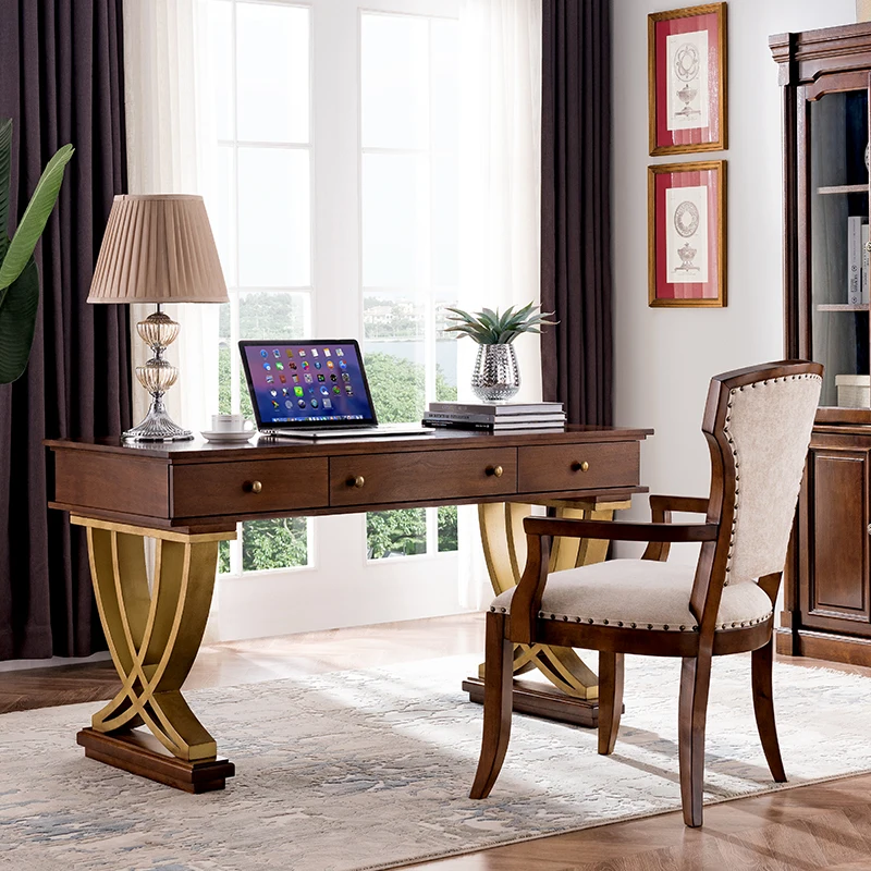 Luxury European Solid Wood Antique Writing Desk Calligraphy Study Room Office Computer Desks Book Desk Chair Biurko Mueble