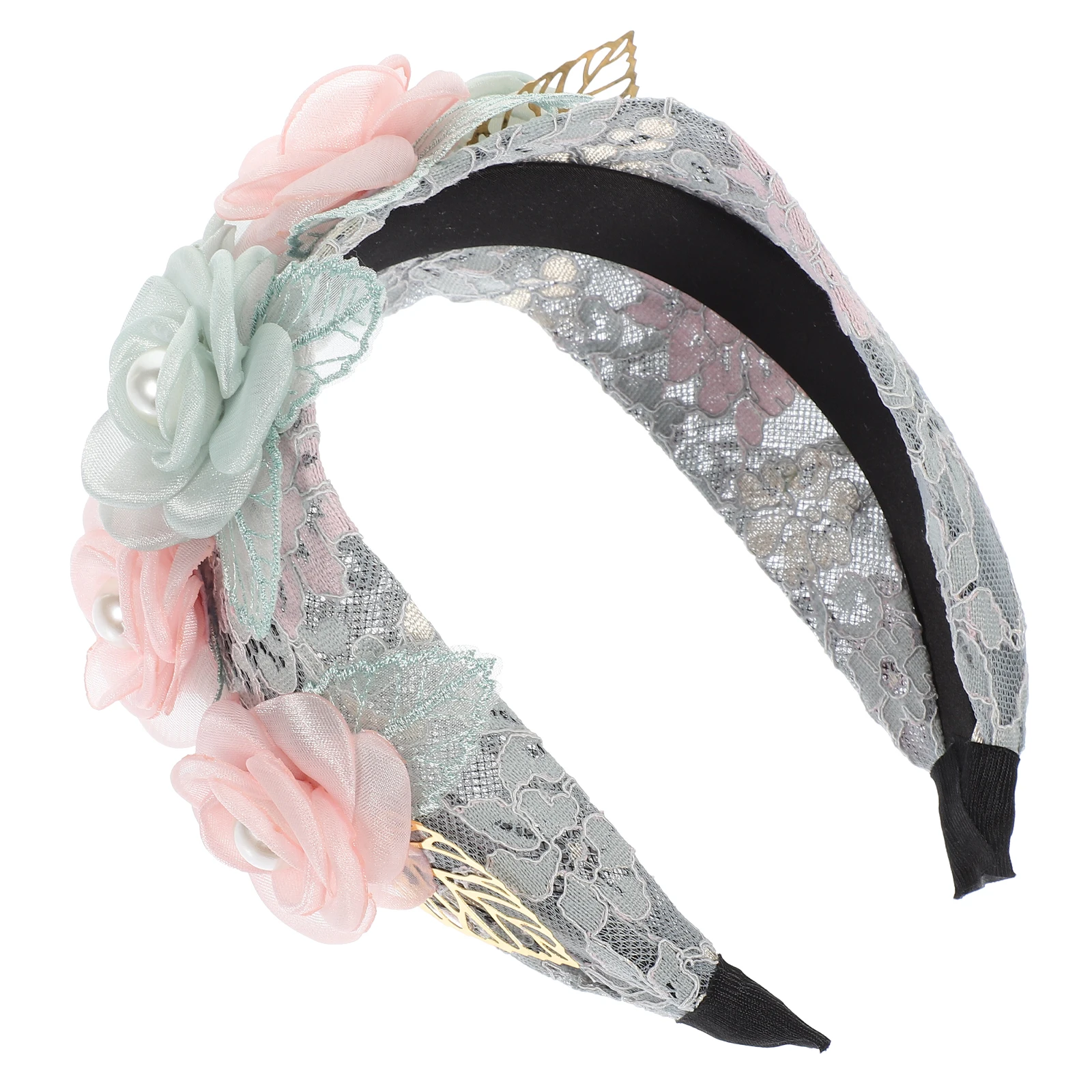 

Flower Headband Elegant Lace Hair Accessories for Women Girls Valentine Party Headdress Wide Fabric Headbands Floral Band