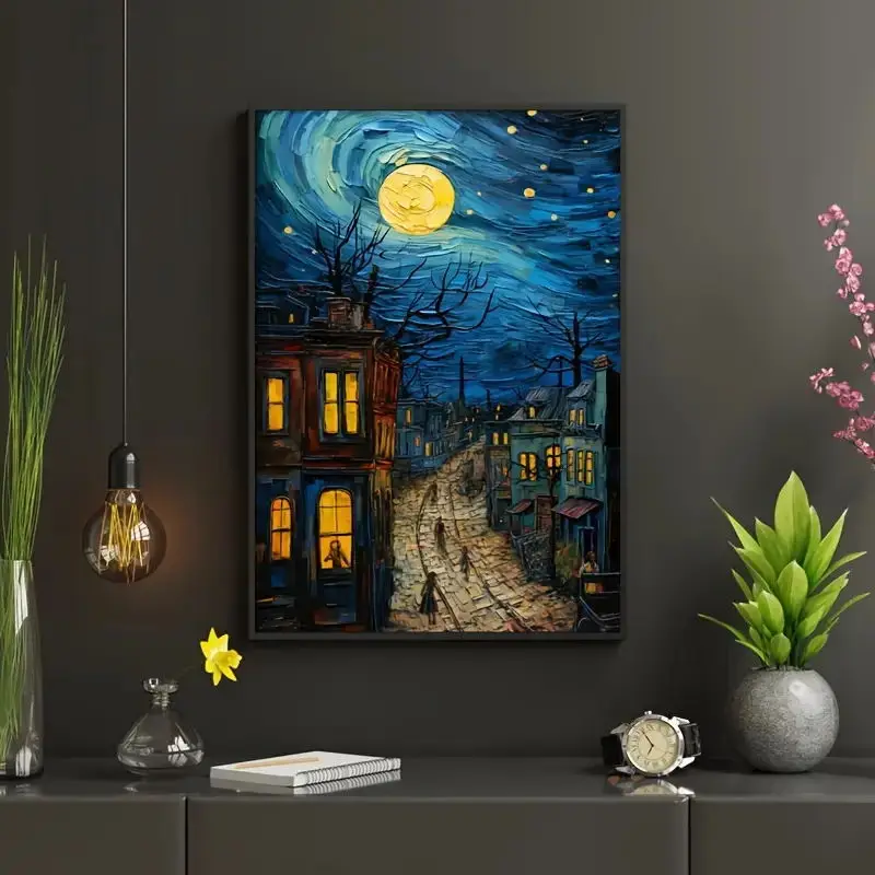 

1Pcs Van Gogh City Life Oil Painting Canvas Wall Art Works Bathroom Bedroom Toilet Living Room Home Wall Decoration Frameless