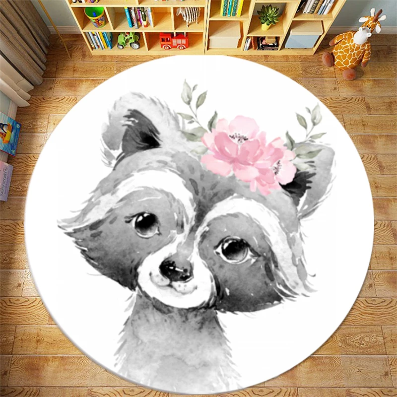 Cartoon Elephant Round Carpet Game Kids Bedroom Anti-slip Living Room Baby Kindergarten Carpet Kawaii Round Play Crawling Mat