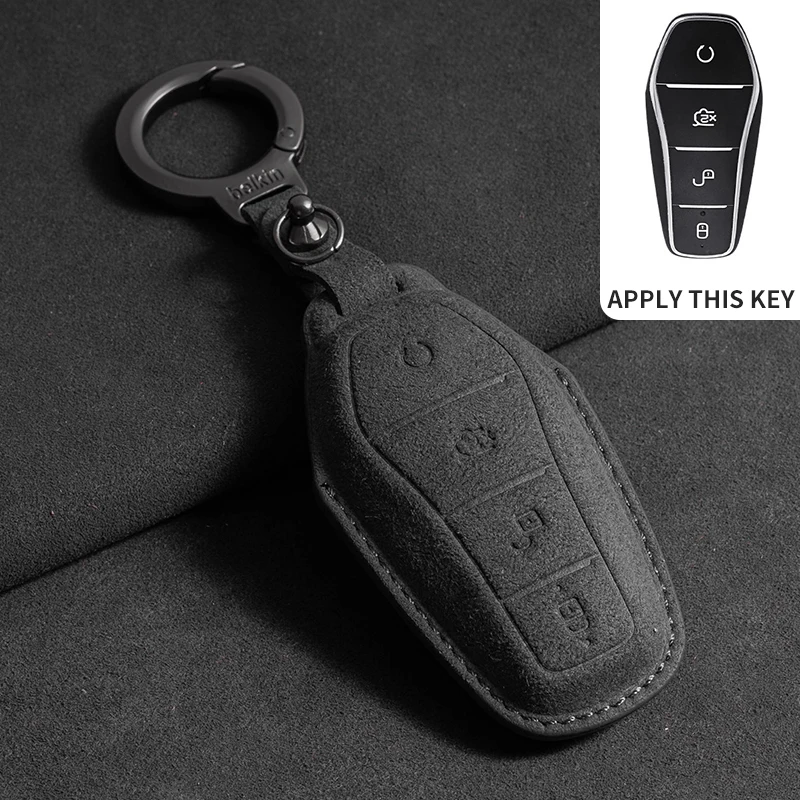 Suede Car Key Case Cover Remote Fob Holder Keychain For BYD Song Plus Atto 3 Han EV Tang DM Qin Seal Dolphin Key Accessories