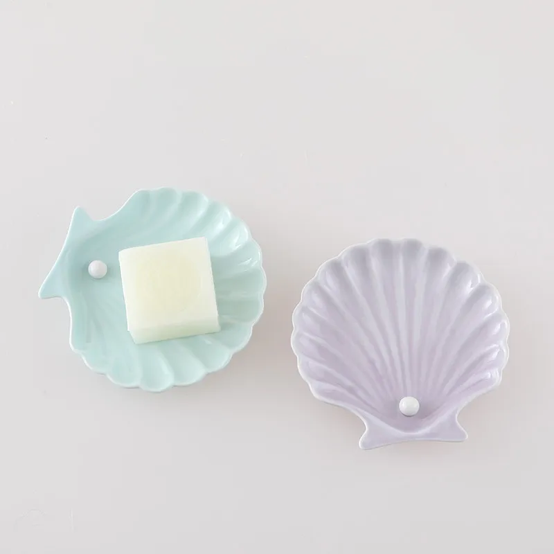 Nordic Shell Shape Soap Dish Ceramics Bathroom Organizer Shelves Soap Packaging Boxes Kitchen Accessories Soap Holders