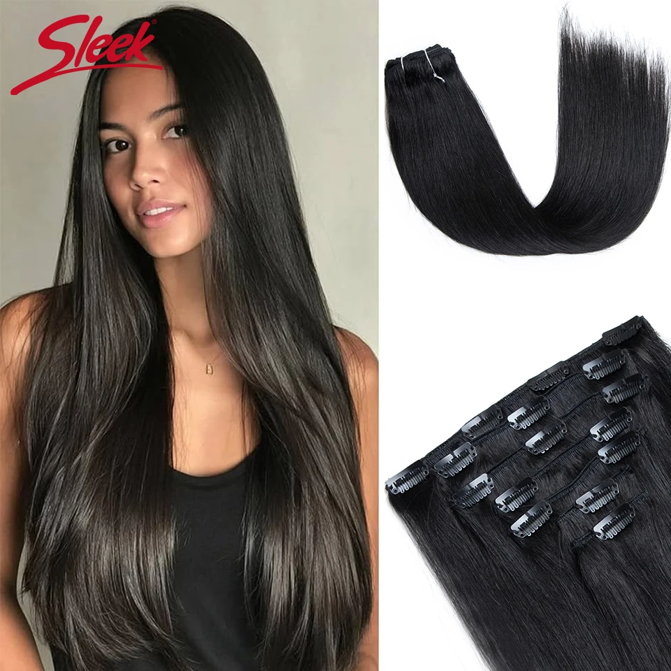 Sleek Straight Clip in Hair Extensions Human Hair Natural Blonde 613 Color 7pcs/Pack Clip in Extensions Salon-Grade Quality