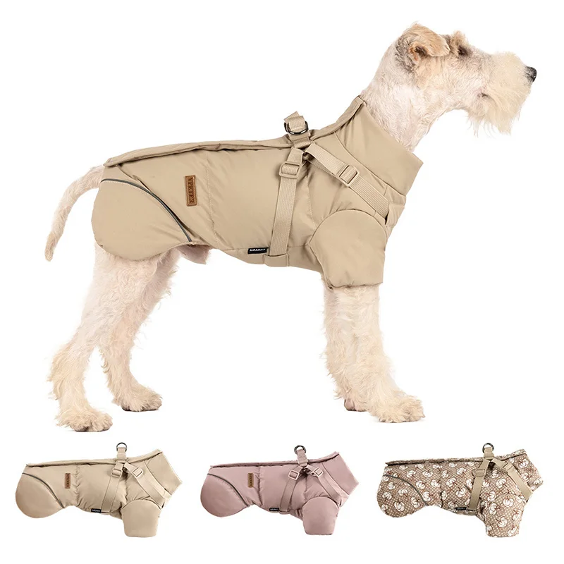 

2025 New Dog Cotton Clothing Keeping Warm Clothes Autumn Winter High Necked Dog Stormcoat With Reflective Tape Waterproof Coat
