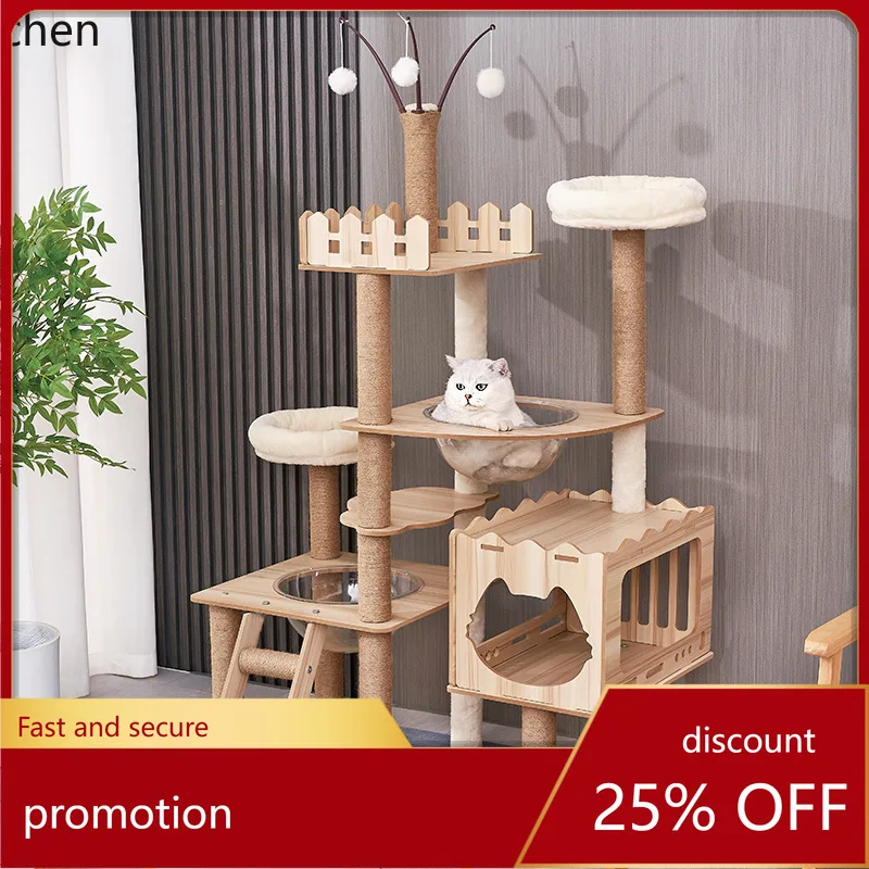 

YFY Wooden Density Board Toy Cat House Sisal Scratching Post Transparent Large Apartment Climbing Frame