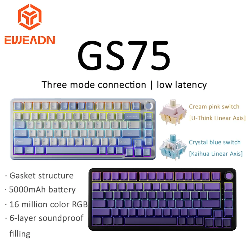 

EWEADN GS75 Customized Mechanical Keyboard Wireless Bluetooth Three Mode High Beauty Office Music Rhythm