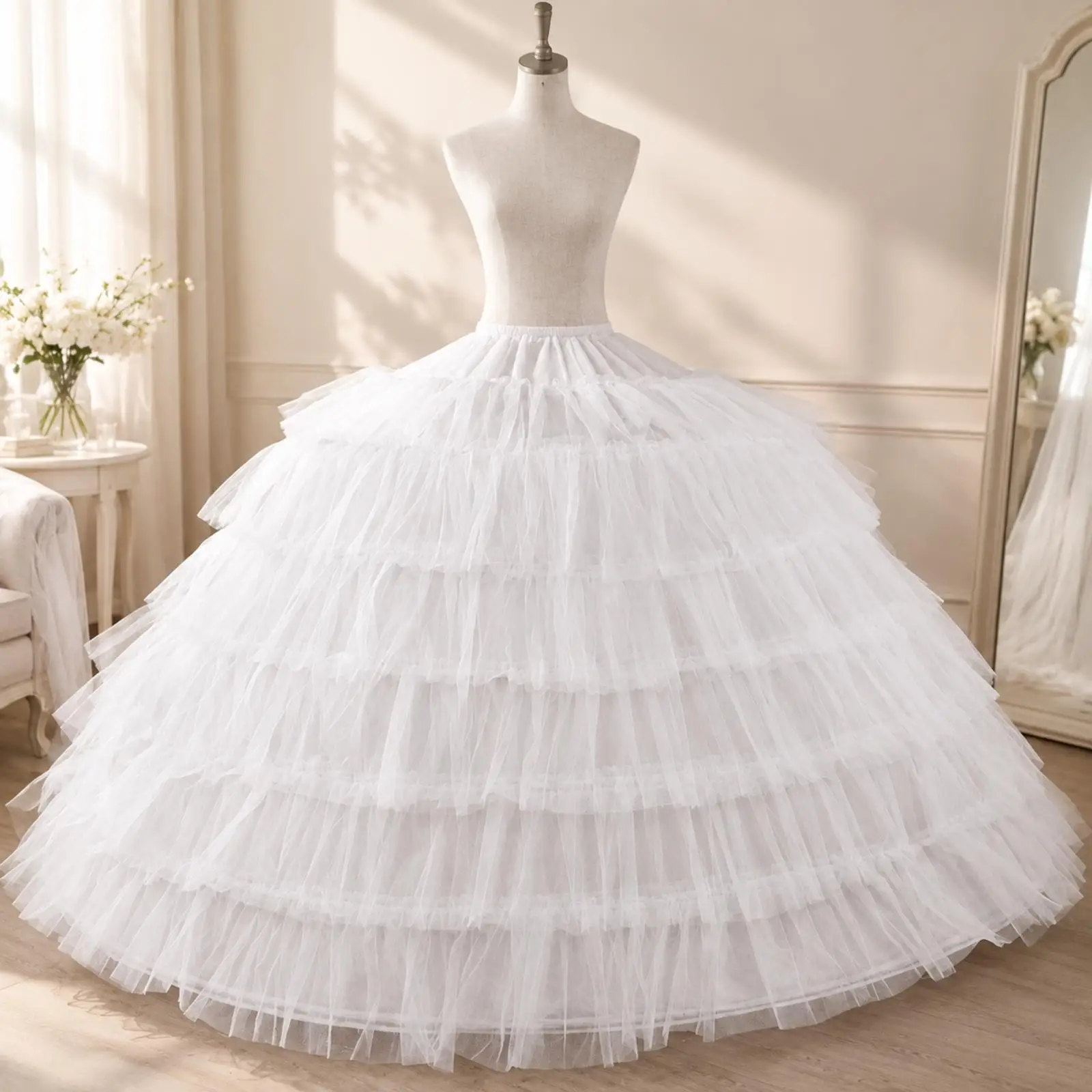 Bridal Hoop Skirt White Formalwear Skirt Support Bell-Shaped Hoop Petticoat Voluminous Crinoline Volumizing for Brides
