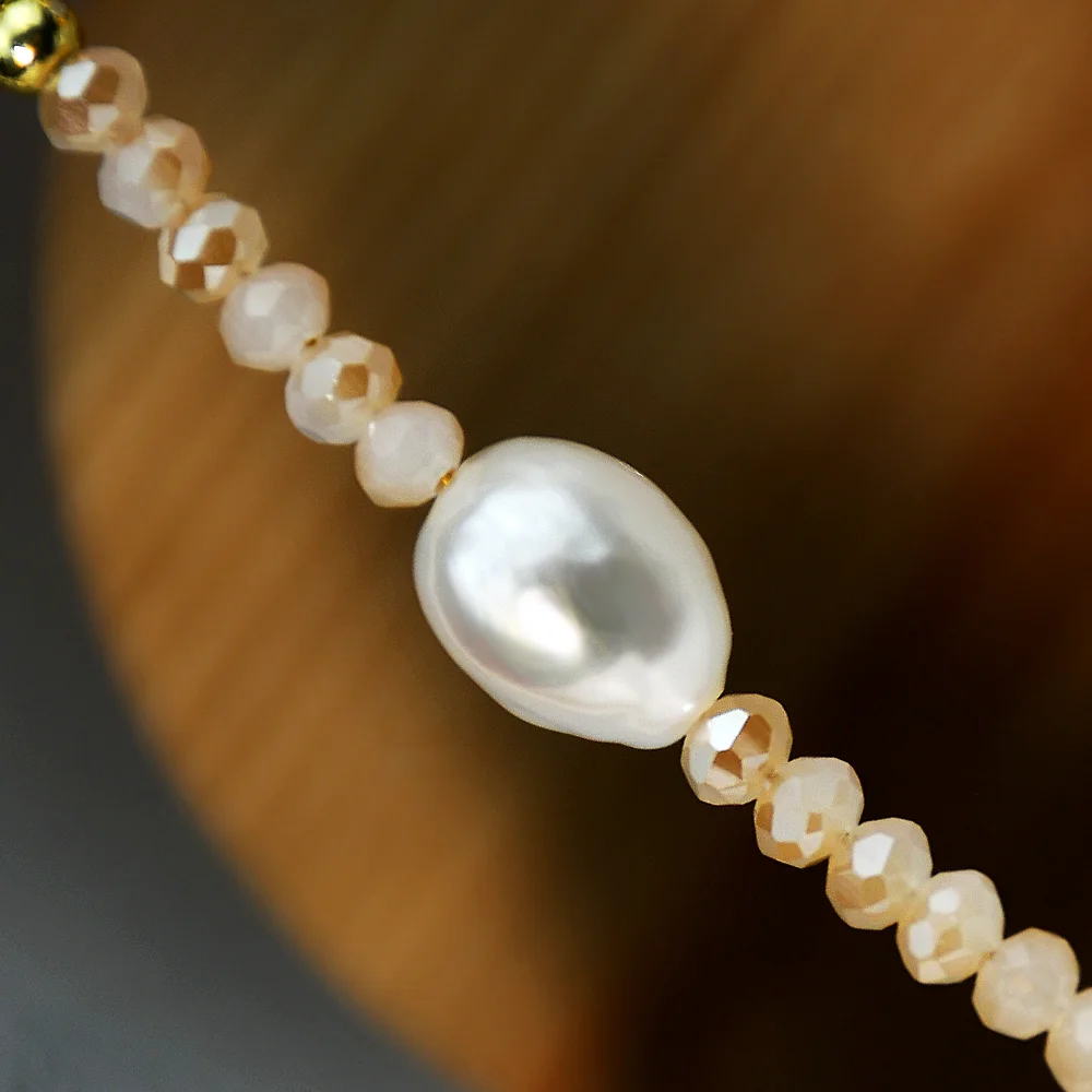 Natural Baroque Freshwater Pearl Faceted Glass Crystal Beads Necklace for Women Bride Wedding Party Elegant Jewelry