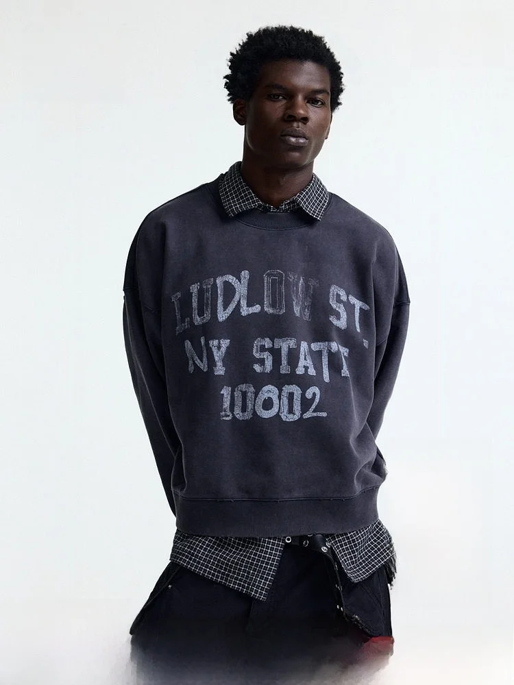 

H&M Men's Faionable Loose Fit Printed Sweatirt Heavyweight American Lettering Trendy Commuter Sle Casual Windbreaker