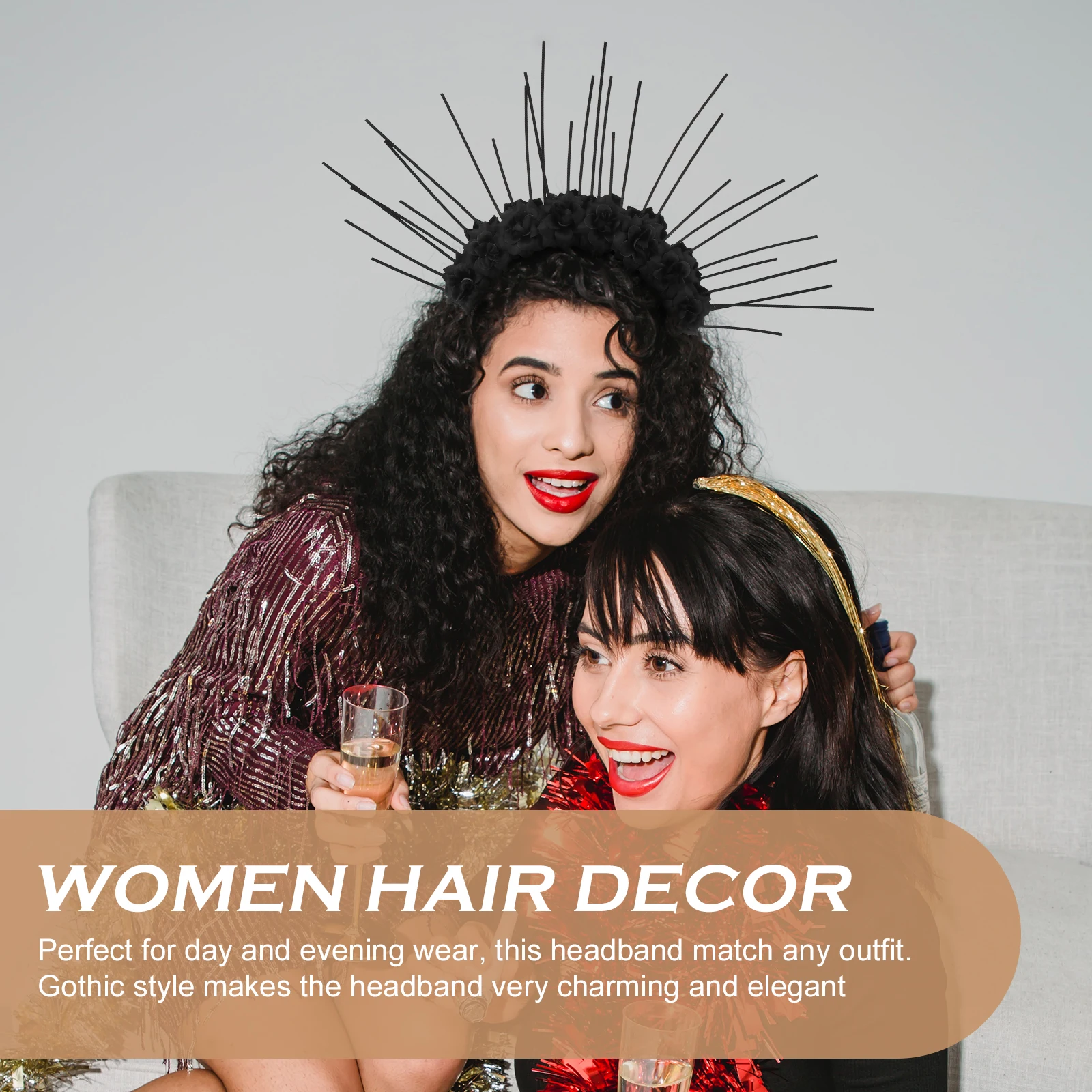 Black Gothic Flowers Headband Hair Accessories Women Decor Everyday Wear Wash Face Makeup Special Occasions Hairstyle Tool