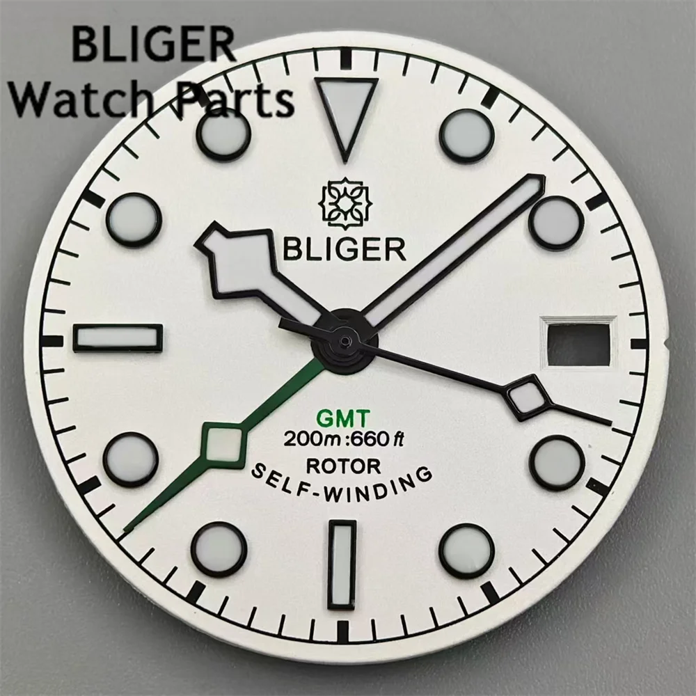 ブリガーダイヤルタイムマーク、ハンドセット、発光時計、ブラックエッジ、グリーン、ブルー、レッド、オレンジ、GMTマーク、c3、グリーン、発光、フィット、nh34ムーブメント、29mm