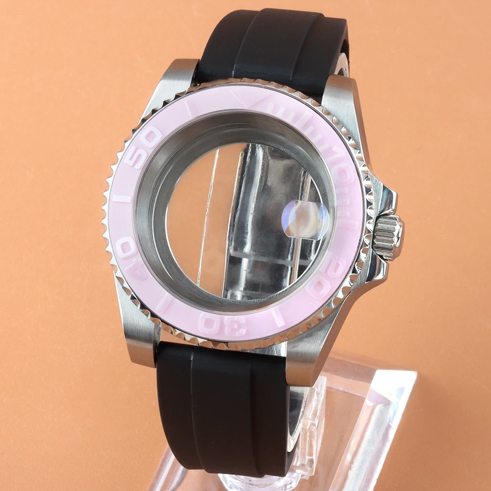 40mm Men's Watch Case Sapphire glass Stainless steel Waterproof For Yacht-Master NH34 NH35 NH36 NH38 Movement Rubber Bracelet