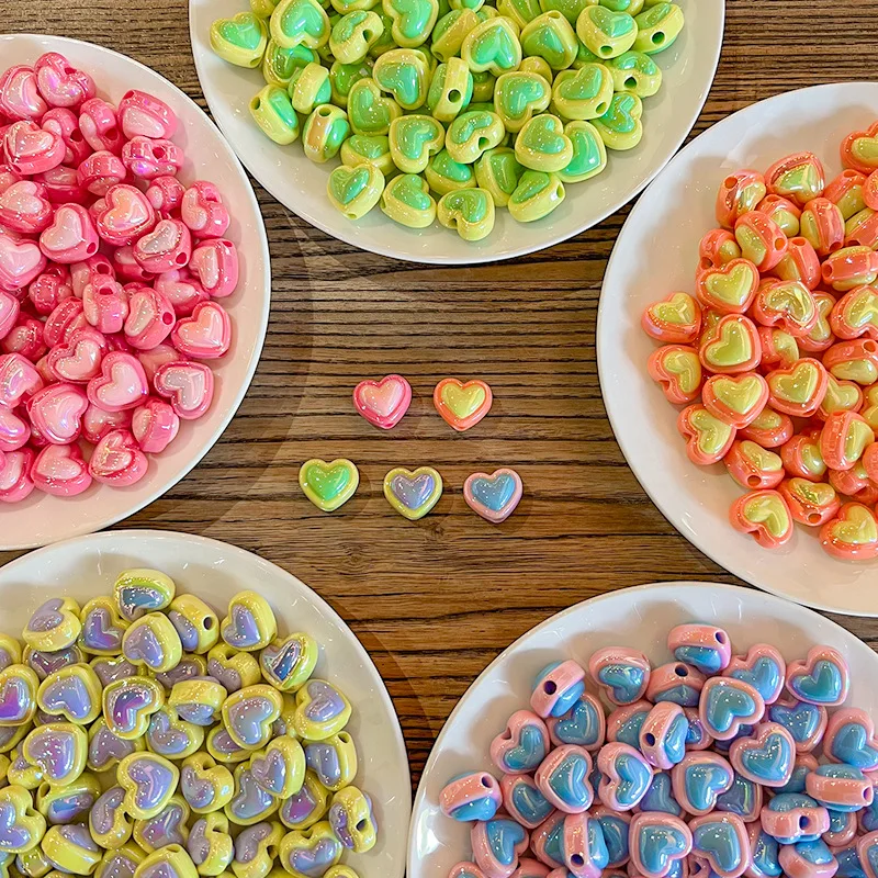 Perles Colorées en Forme de Cœur, en Acrylique UV, pour Bijoux, Bracelet, Collier, Téléphone, 17mm, 20 Pièces
