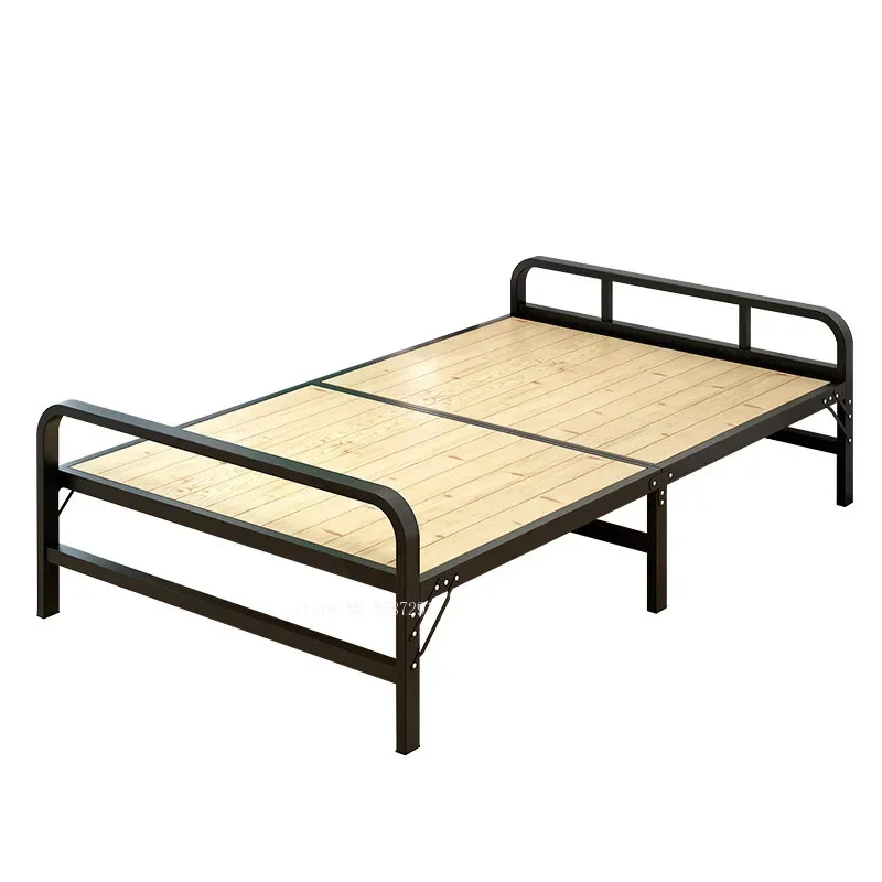 

Folding single person double 1m1.2m household rental room economy small bed simple iron frame solid wood hard board bed